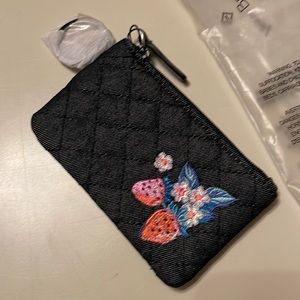 NWT Denim Vera Bradley Embroidered Strawberry Card Case